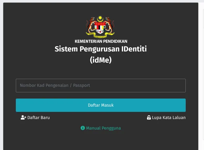 Antaramuka IDME - Sistem Pengurusan Identiti
